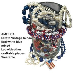Estate Vintage to now Patriotic Beaded Jewelry Lot
Jar filled mixed lot